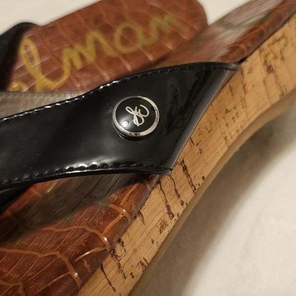 Sam Edelman Tanya Faux Patent Leather Cork Wedge Flip Flops Black, Size 7.5M - Picture 3 of 6